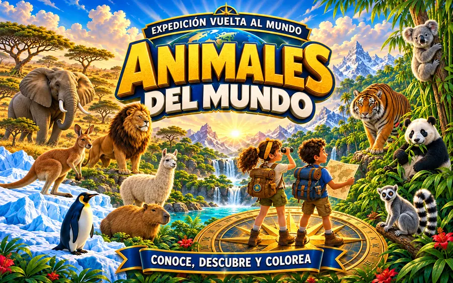 Páginas del bono Animales del Mundo para Colorear