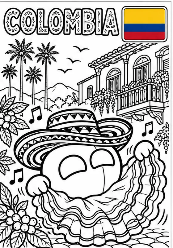 Página para colorear de Colombia con su Countryball